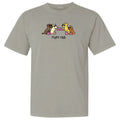 A light gray crewneck t-shirt featuring a cartoon graphic of four dogs sitting on pink roller skates with the text 'Fight Club' printed below them.