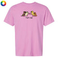 A light pink short-sleeve crewneck t-shirt featuring a cartoon graphic of four fighting dogs with the text 'fight club' printed below them, displayed on a solid white background.