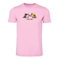 A light pink short-sleeve crewneck t-shirt featuring a cartoon graphic of four dogs wearing pink boxing gloves with the text 'fight club' printed below them.