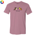 A heathered dusty rose short-sleeve t-shirt with a cartoon graphic of four dogs wearing pink heart-shaped shoes and the text 'fight club' printed on the chest, shown against a plain white background.
