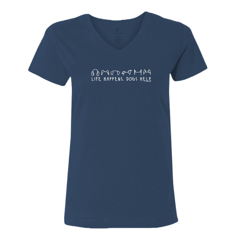 Life Happens Dogs Help - Ladies T-Shirt V-Neck