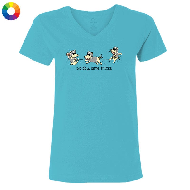 Old Dog Same Tricks - Ladies T-Shirt V-Neck