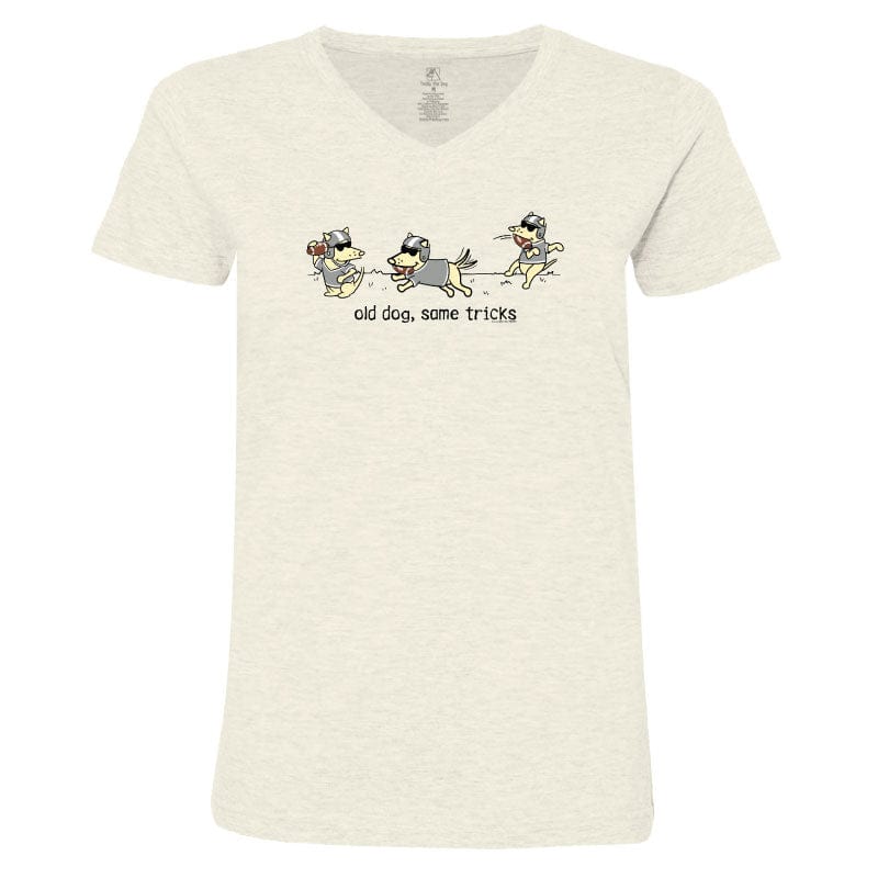 Old Dog Same Tricks - Ladies T-Shirt V-Neck