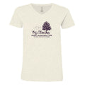 An off-white heathered V-neck t-shirt featuring a dark purple graphic of a tree and the text 'SPORTS SEASON SOCIAL CLUB' and 'RALEM, MASSACHUSETTS'.
