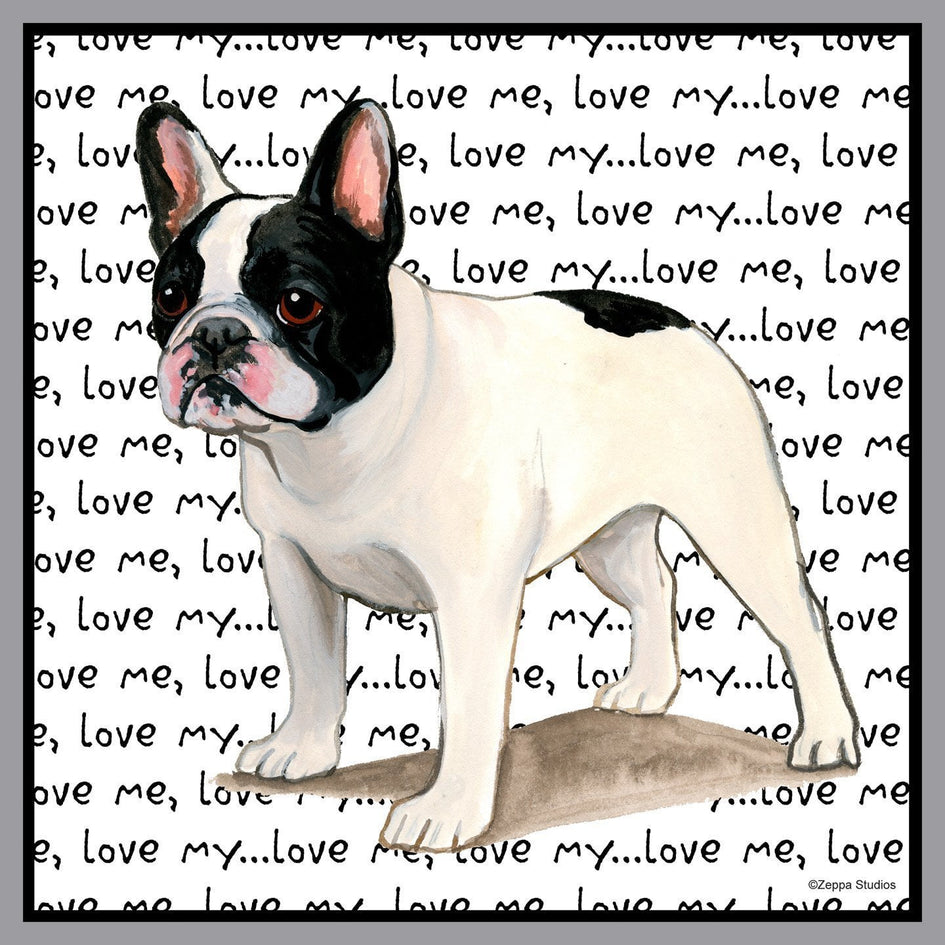 Black & White French Bulldog Love Text - Adult Unisex T-Shirt