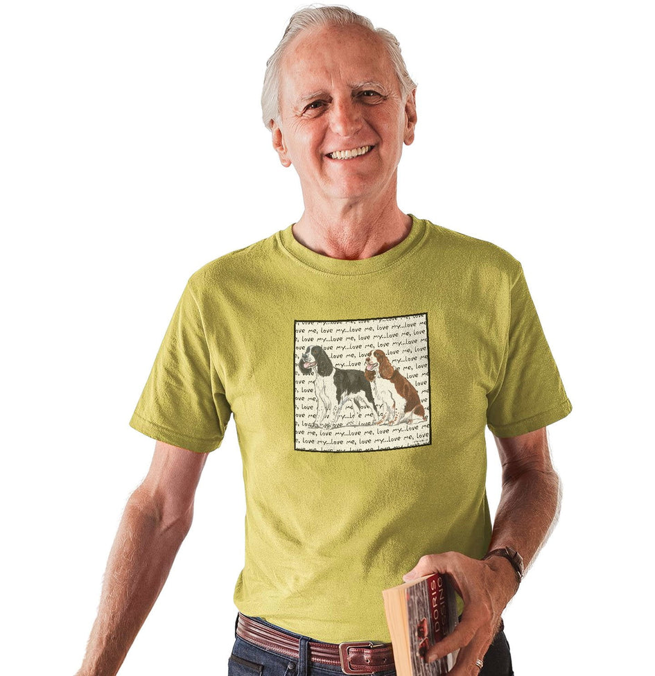 English Springer Spaniel Duo Love Text - Adult Unisex T-Shirt