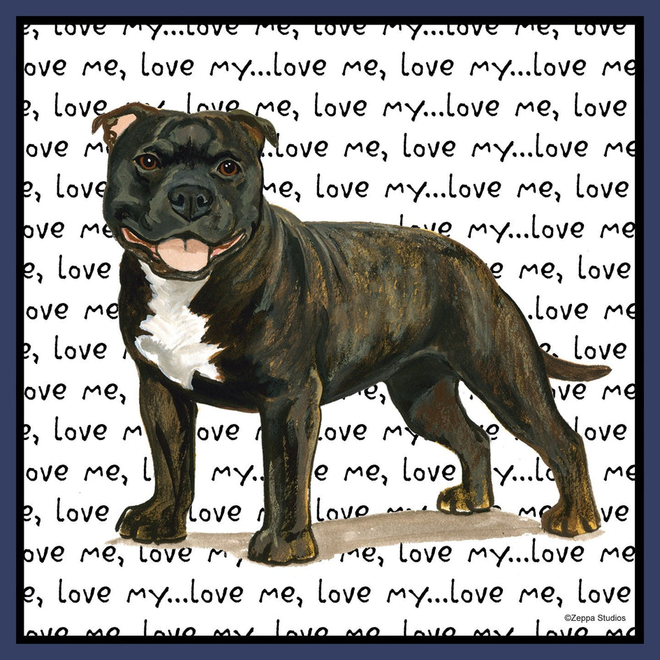 Brindle Staffordshire Bull Terrier Love Text - Adult Unisex T-Shirt