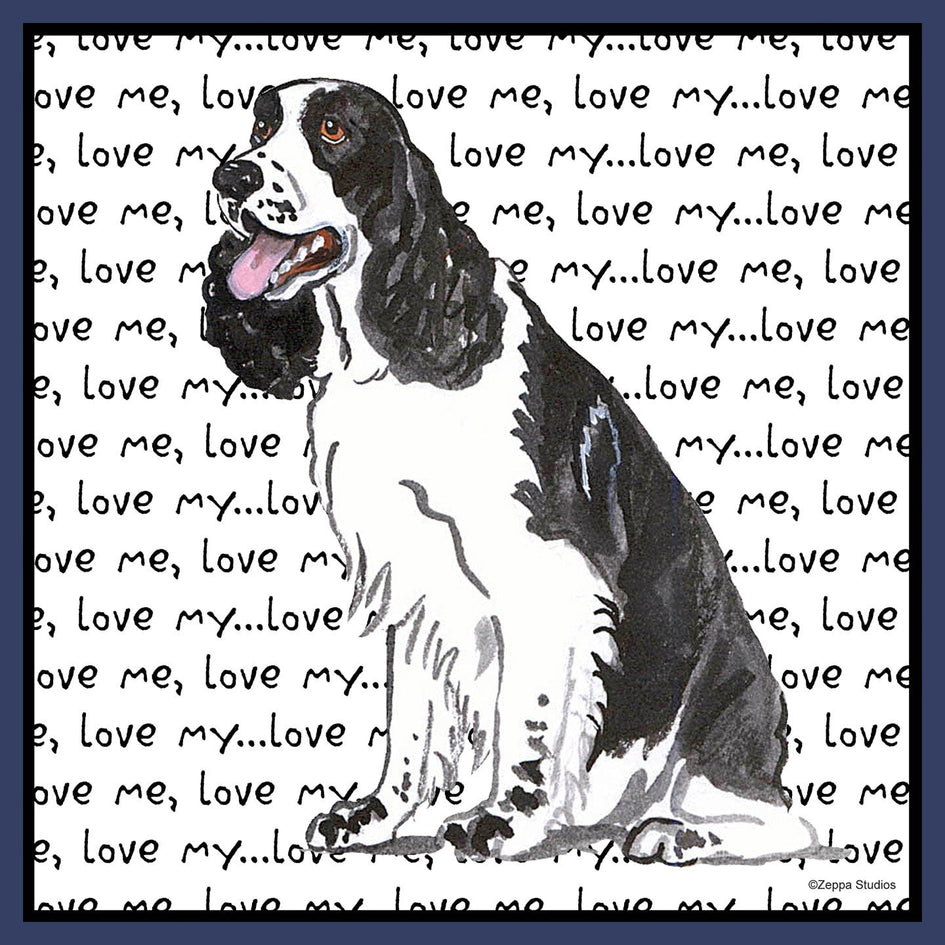 Black and White English Springer Spaniel Love Text - Adult Unisex T-Shirt