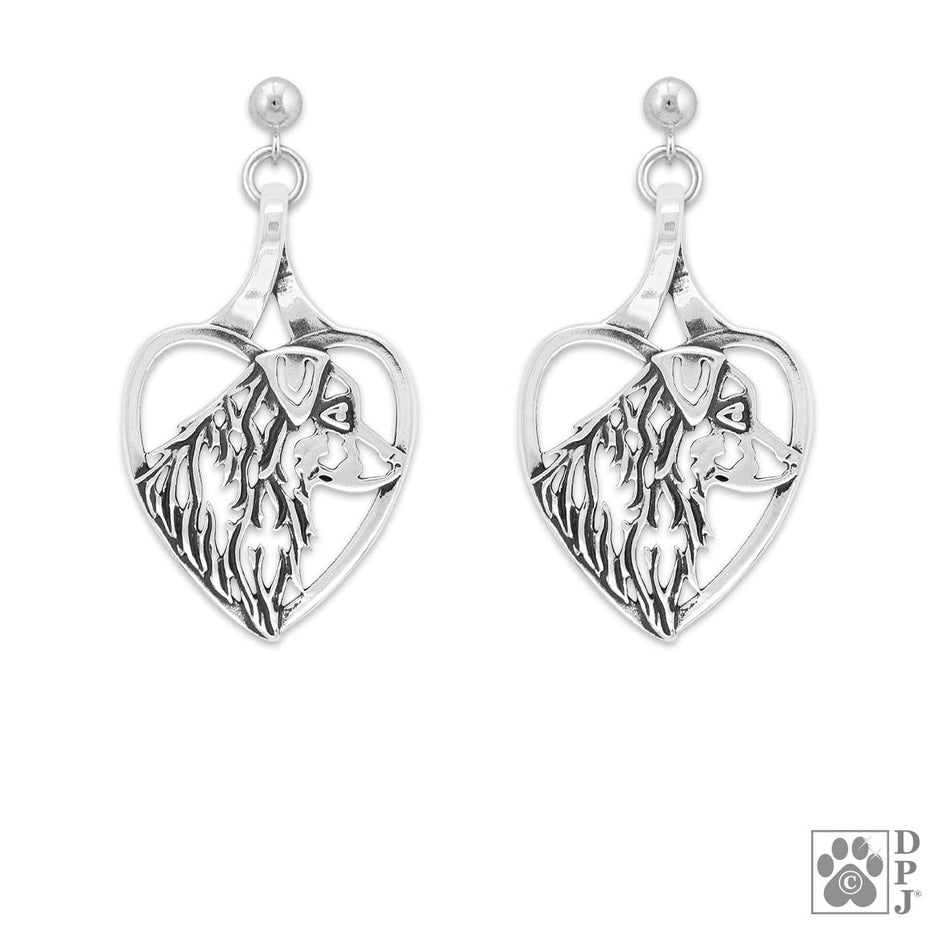 Australian Shepherd in Heart, Sterling Silver Earrings