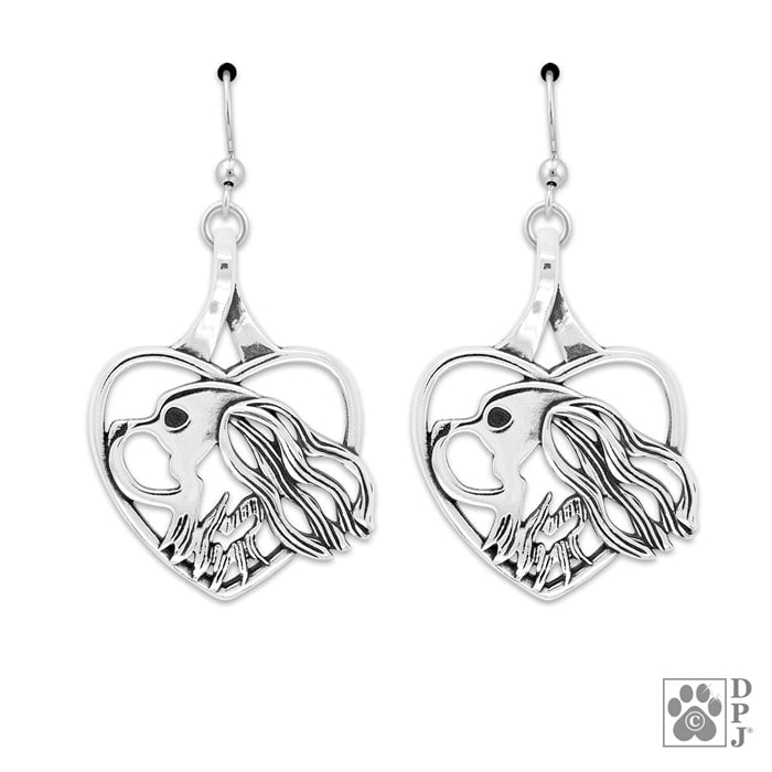 Cavalier King Charles Sterling Silver Heart Earrings, Head