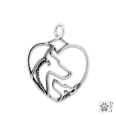 Doberman Pinscher Mom and Puppy  Sterling Silver Heart Pendant