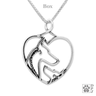 Doberman Pinscher Mom and Puppy  Sterling Silver Heart Pendant