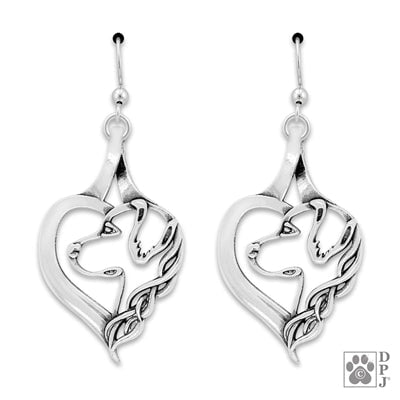 Golden Retriever Sterling Silver Heart Earrings
