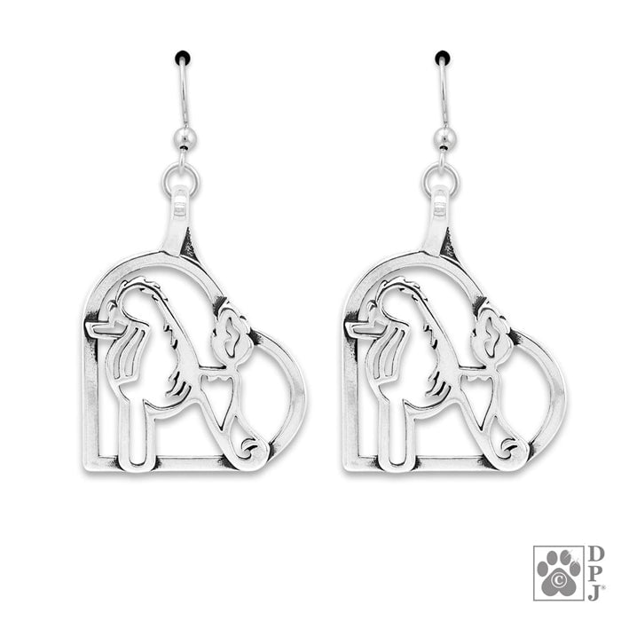 Sterling Silver Poodle in Heart Earrings