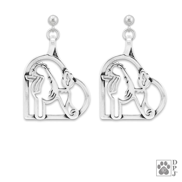 Sterling Silver Poodle in Heart Earrings