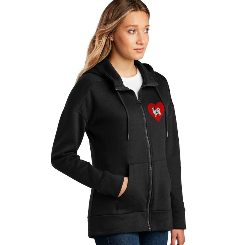 Papillon on Heart Left Chest - Full-Zip Hoodie Sweatshirt