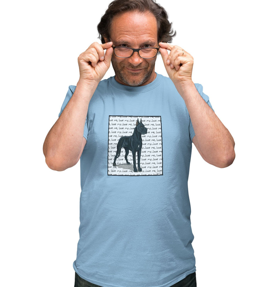 Great Dane (Cropped Ears) Love Text - Adult Unisex T-Shirt