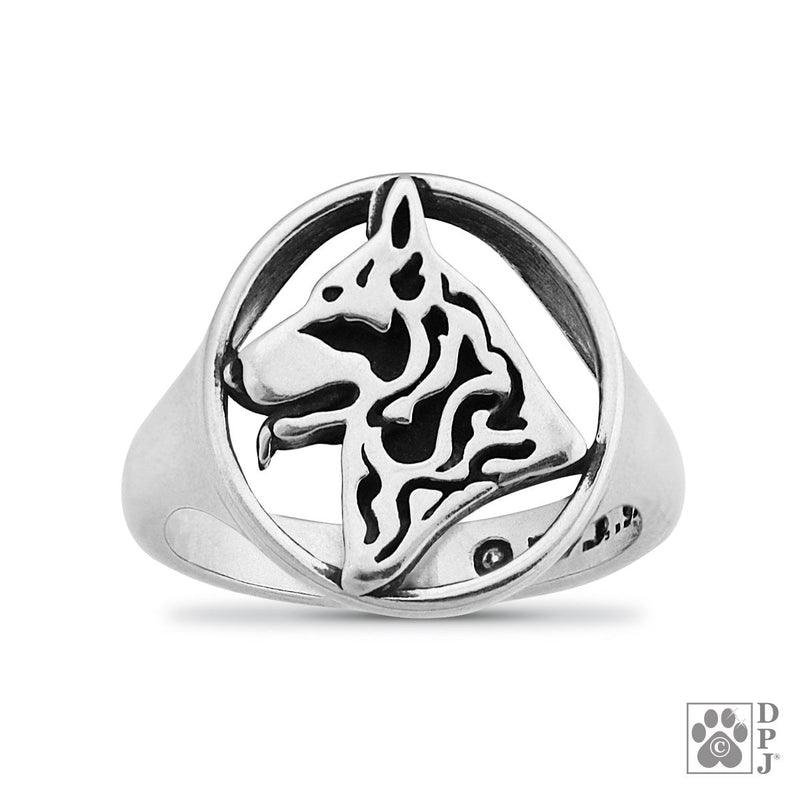 German Shepherd Dog, Head, Sterling Silver Ring