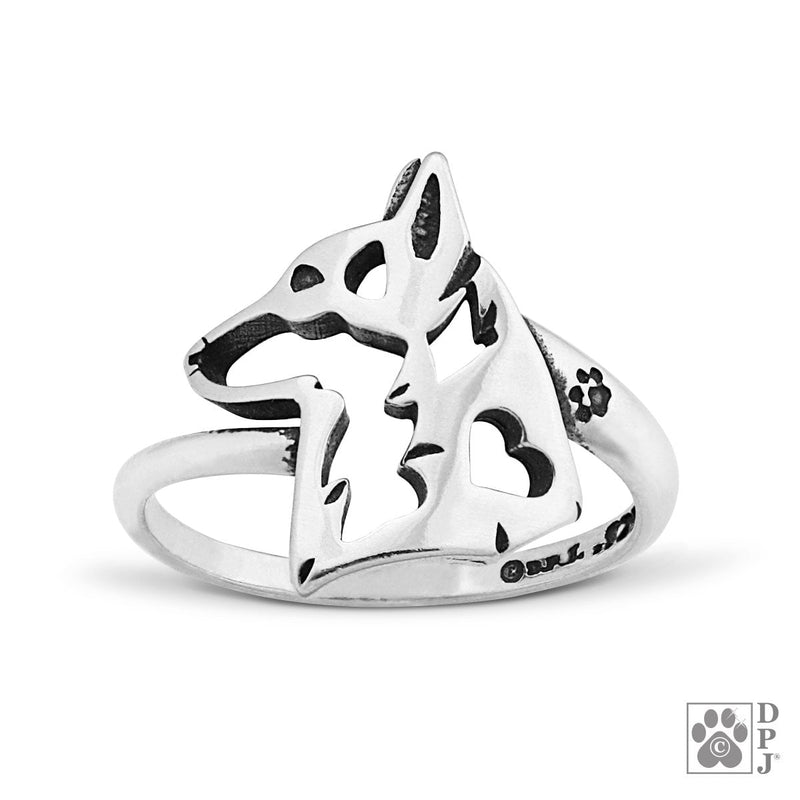 Pembroke Welsh Corgi, Head, Sterling Silver Ring