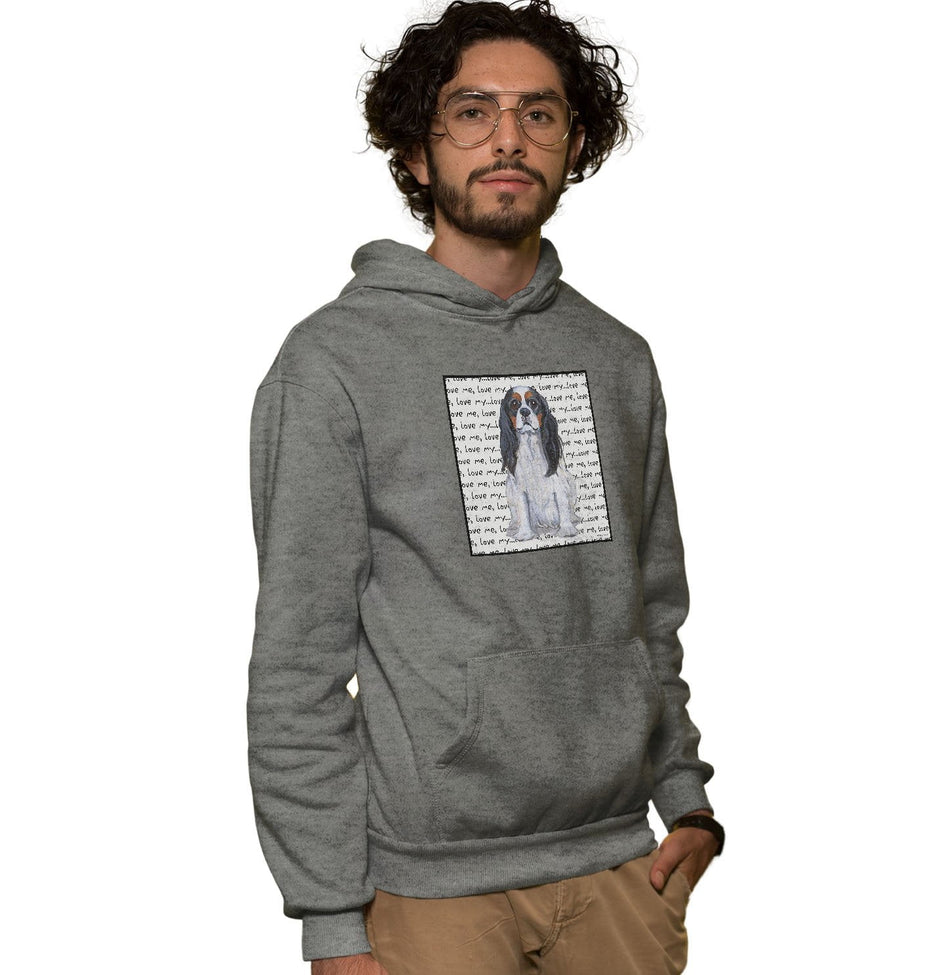 Tri-Color Cavalier King Charles Spaniel Love Text - Adult Unisex Hoodie Sweatshirt