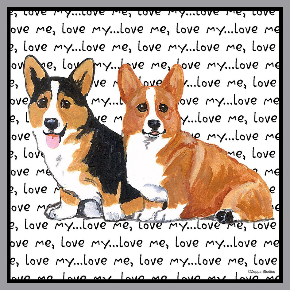 Two Corgi Love Text - Adult Unisex T-Shirt