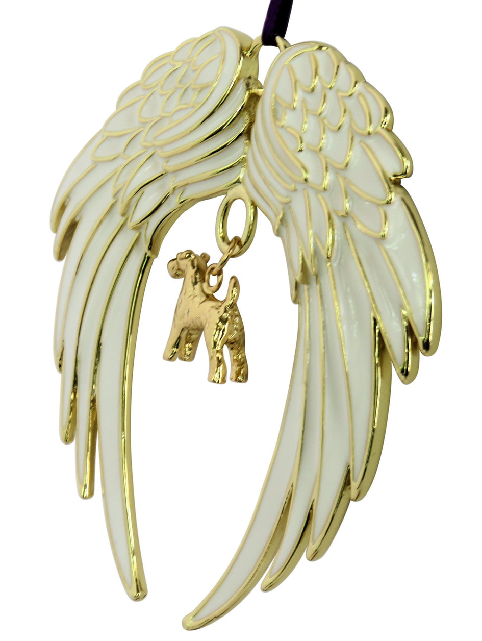 Airedale Terrier Gold Plated Holiday Angel Wing Ornament
