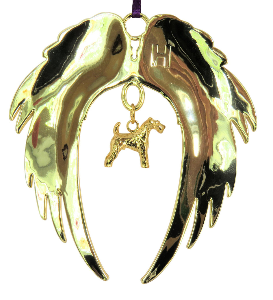 Airedale Terrier Gold Plated Holiday Angel Wing Ornament