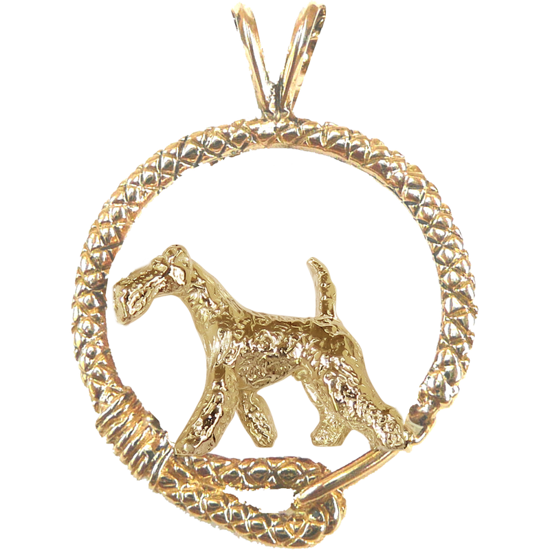 Airedale Terrier Solid 14K Gold  Leash Pendant