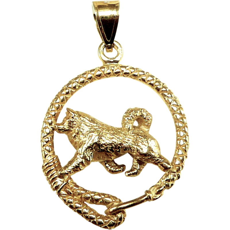 Alaskan Malamute Solid 14K Gold  Leash Pendant