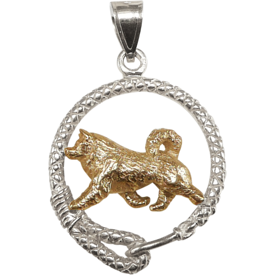 Alaskan Malamute Solid 14K Gold in Sterling Silver Leash Pendant