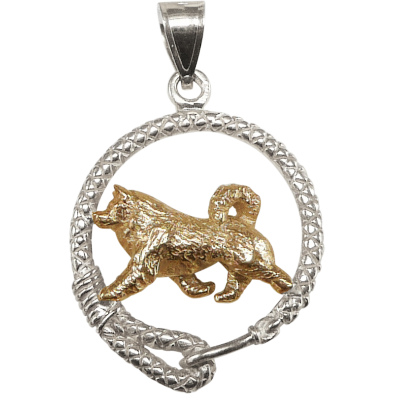 Alaskan Malamute Solid 14K Gold in Sterling Silver Leash Pendant