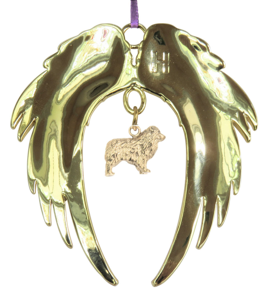 Australian Shepherd Gold Plated Holiday Angel Wing Ornament