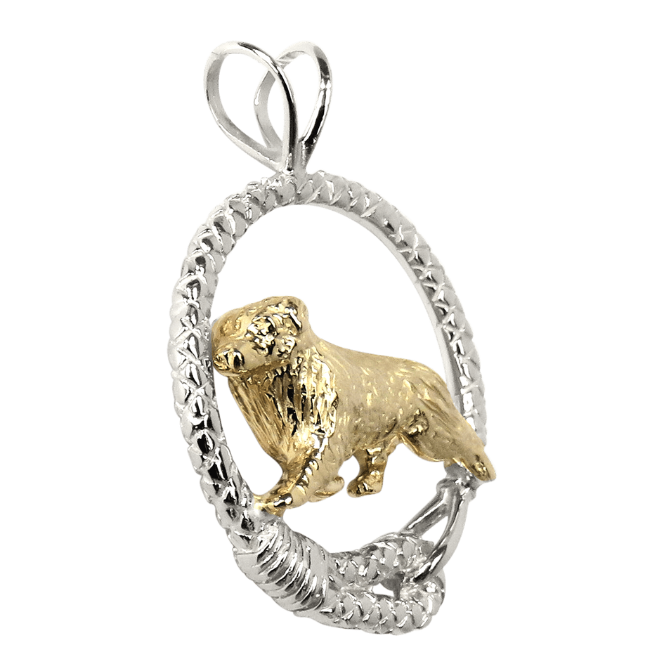 Australian Shepherd Solid 14K Gold in Sterling Silver Leash Pendant