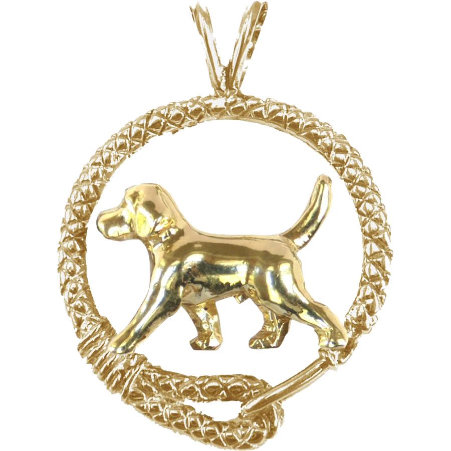 Solid 14K Gold Beagle Leash Pendant