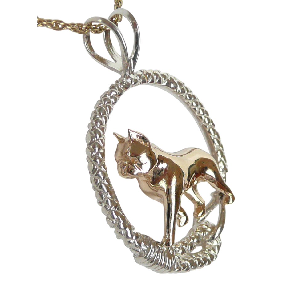 Gold Boston Terrier- Solid 14K and Sterling Silver Leash Pendant