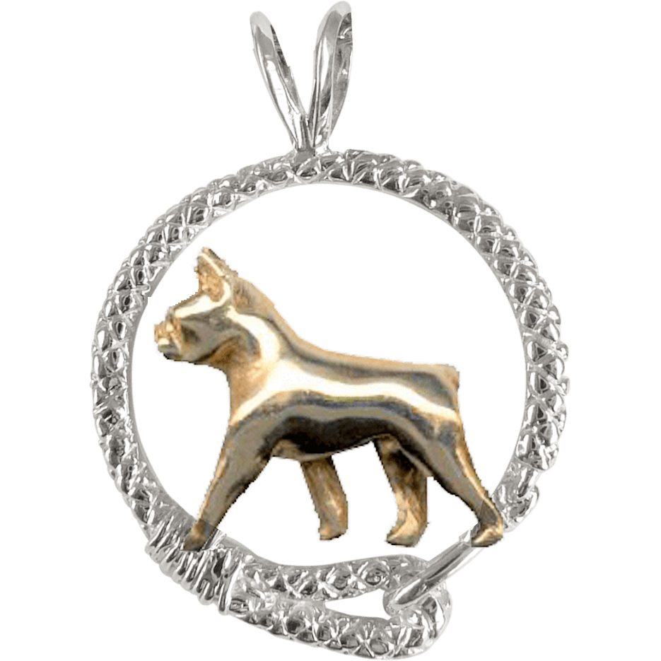 Gold Boston Terrier- Solid 14K and Sterling Silver Leash Pendant