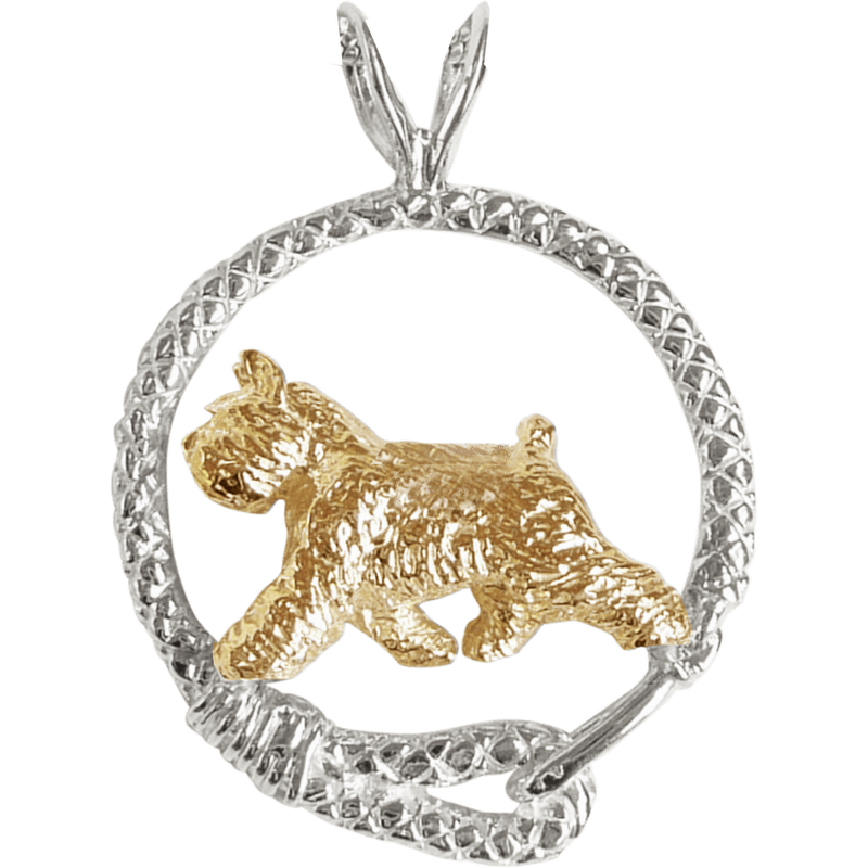 Bouvier des Flandres Solid 14K Gold in Sterling Silver Leash Pendant