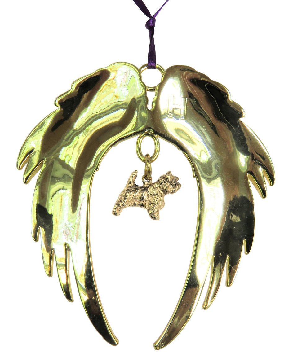 Cairn Terrier Gold Plated Holiday Angel Wing Ornament