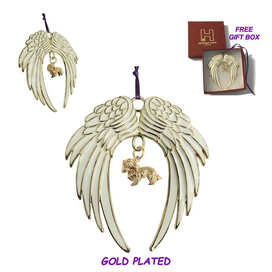 Cavalier King Charles Spaniel Gold Plated Holiday Angel Wing Ornament