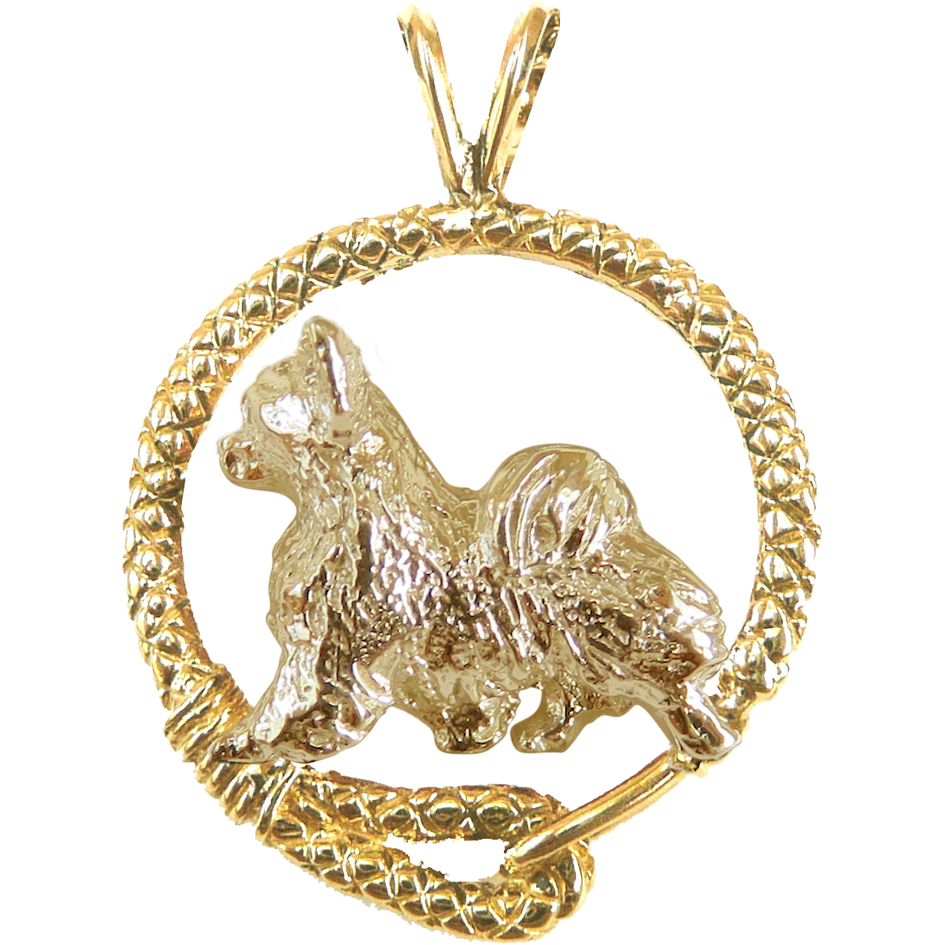 Chihuahua (Long Coat) Solid 14K Gold Leash Pendant