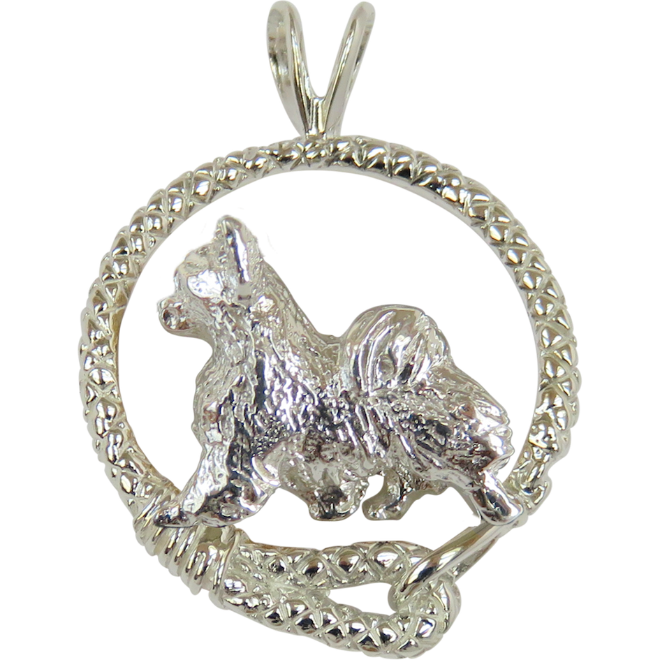 Chihuahua (Long Coat) in Solid Sterling Silver Leash Pendant