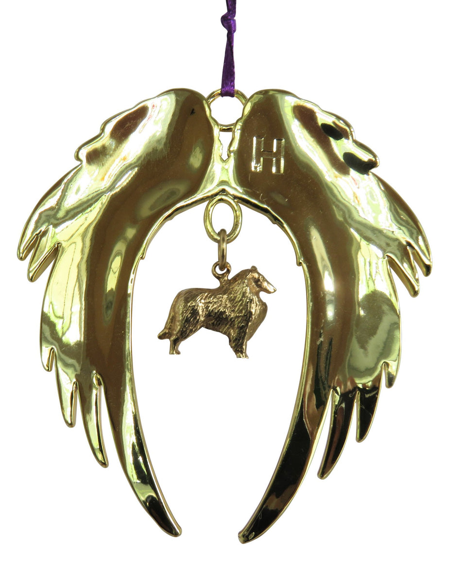 Collie Gold Plated Holiday Angel Wing Ornament