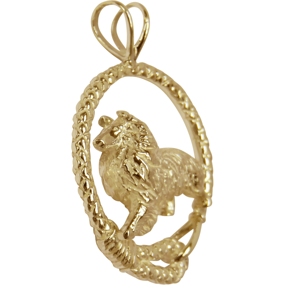 Rough Coat Collie Solid 14K Gold  Leash Pendant
