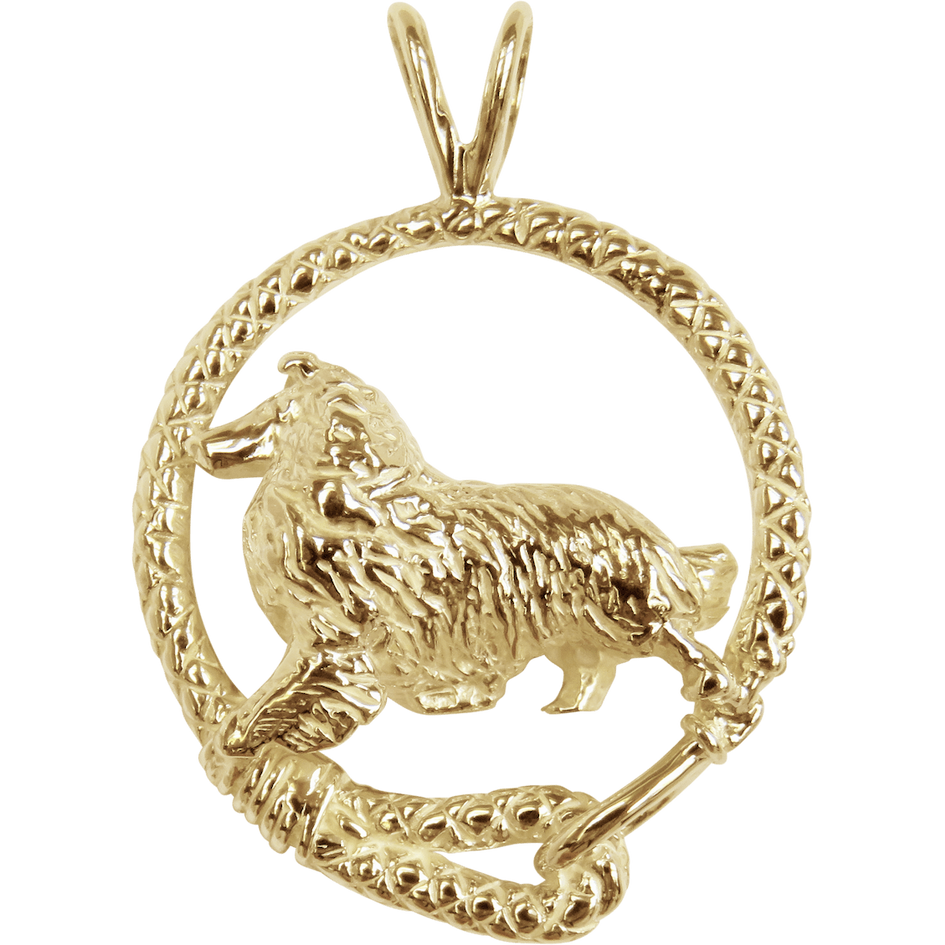 Rough Coat Collie Solid 14K Gold  Leash Pendant