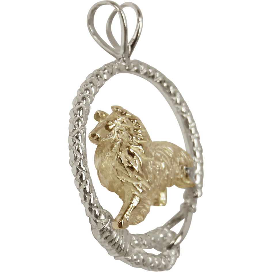 Rough Coat Collie in Solid 14K Gold and Sterling Silver Leash Pendant