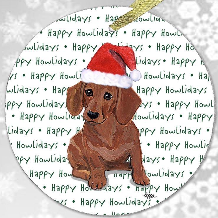 Dachshund, Red "Happy Howlidays" Ornament
