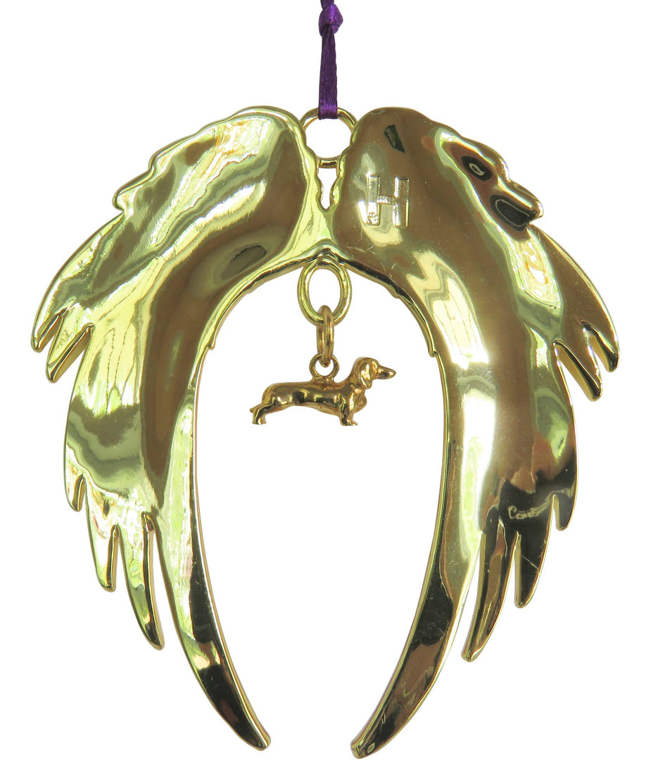 Dachshund Gold Plated Holiday Angel Wing Ornament