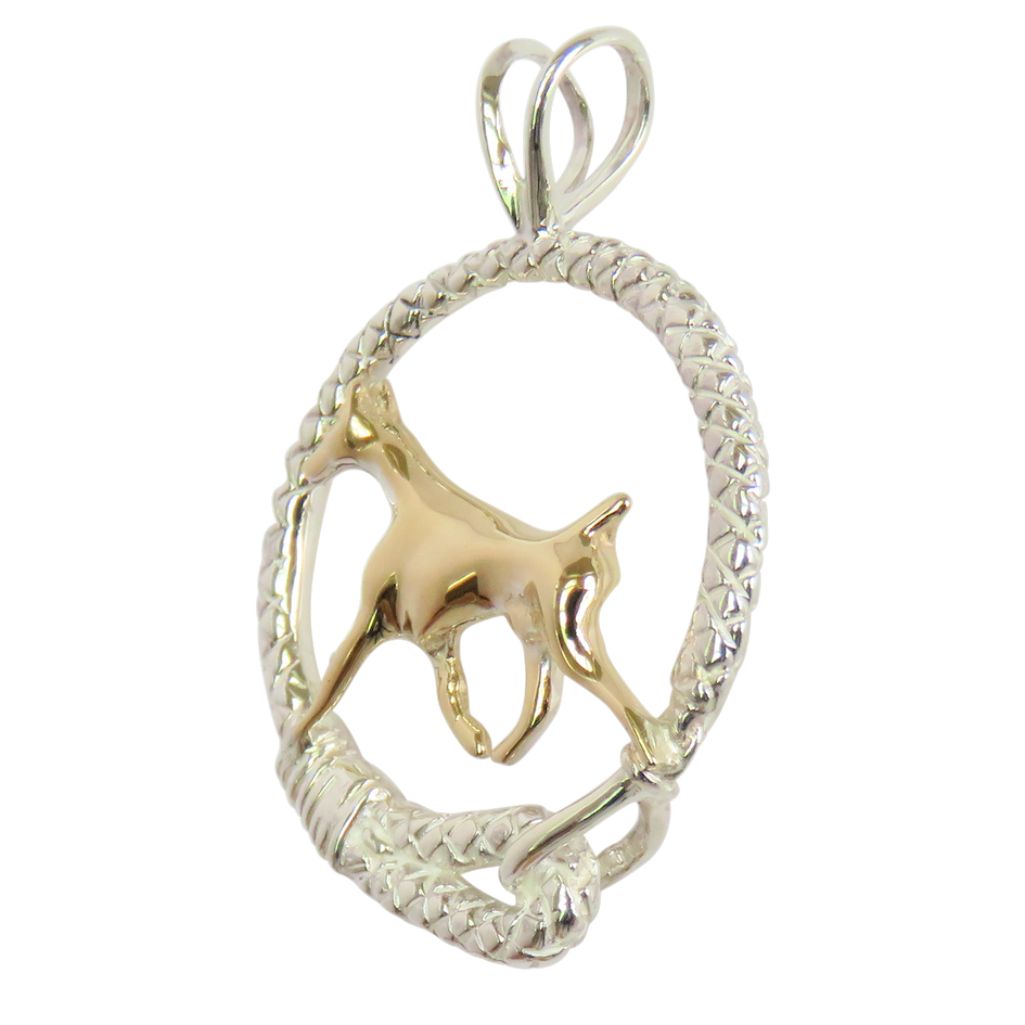 Doberman Pinscher in Solid 14K Gold and Sterling Silver Leash Pendant