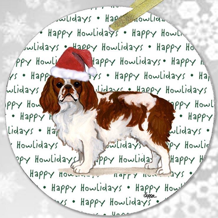 English Toy Spaniel, Blenheim "Happy Howlidays" Ornament