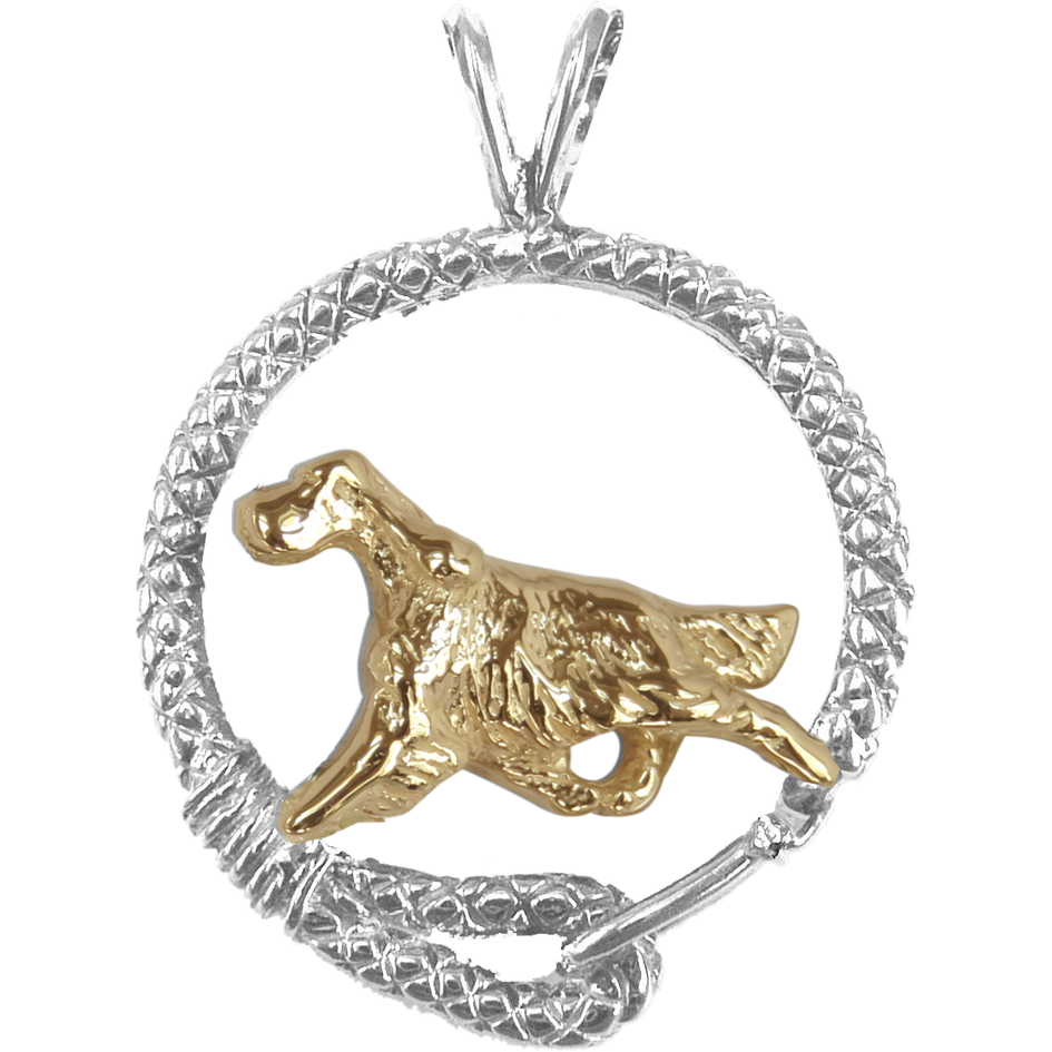 English Setter Solid 14K Gold  and Sterling Silver Leash Pendant